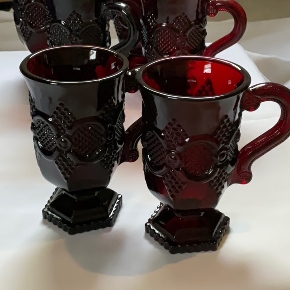 Avon Cape Cod Ruby Red Glass Pedestal Mugs (2)